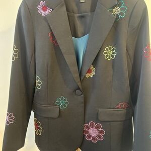 AZI Black Embellished Floral Blazer - Women's Jacket Size: S